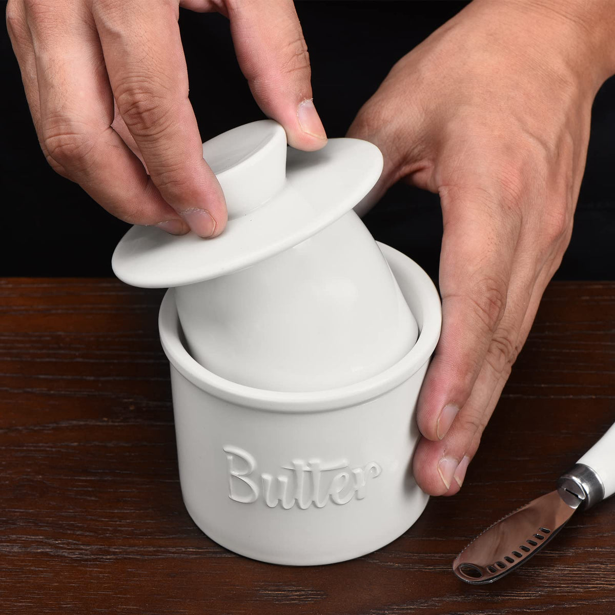 ADIVEE Butter Crock with Spreader, Porcelain French Butter Keeper, White 🍁 All In One Marketplace Canada