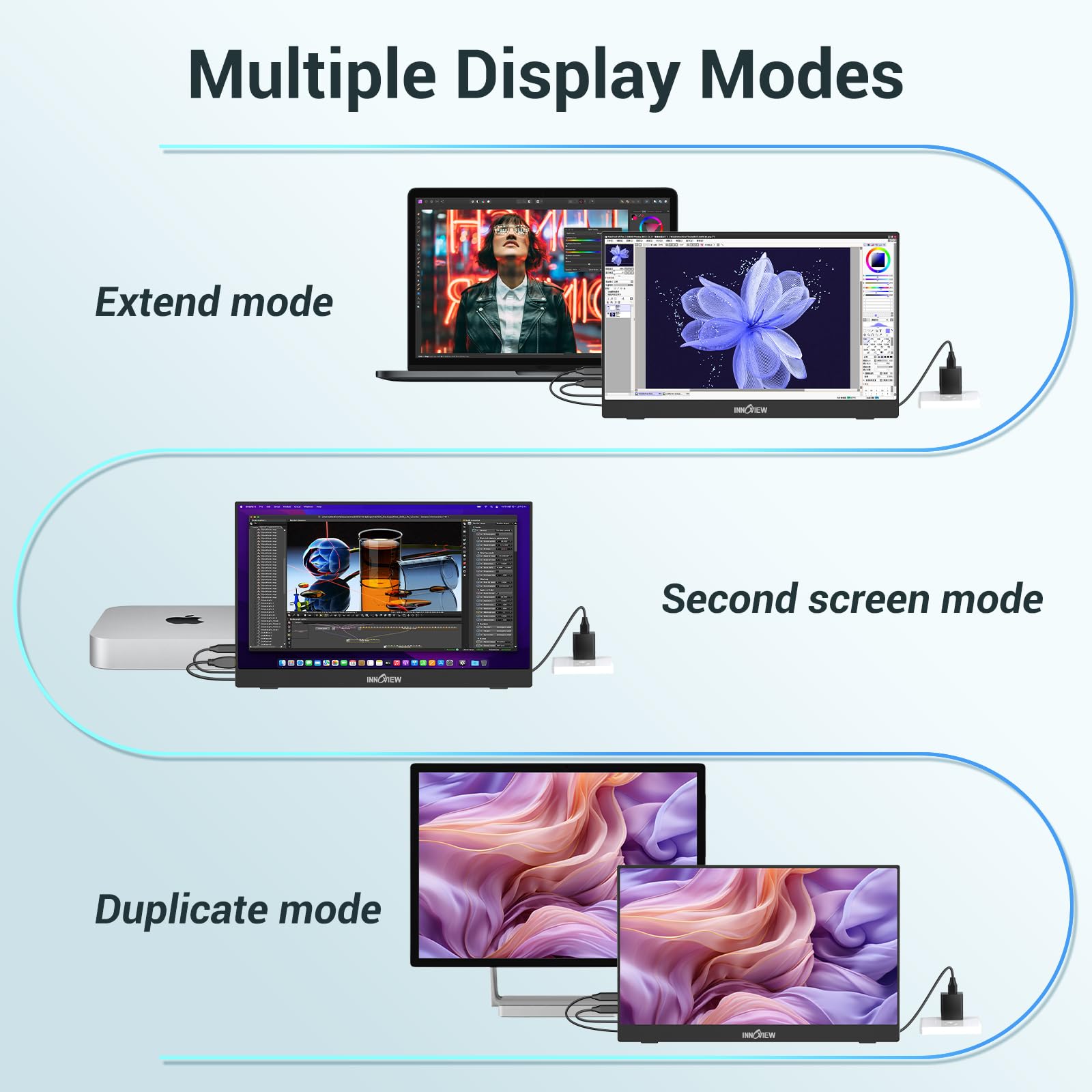 InnoView Portable Monitor, 15.6 Inch FHD 1080P USB C HDMI Second External Monitor for Laptop, Desktop, MacBook, Phones, Tablet, PS5/4, Xbox, Switch, Built-in Speaker with Smart Cover - Available at All In One Marketplace Canada