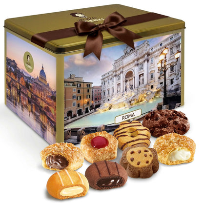 Matilde Vicenzi Roma Cookie Tin - Italian Pastries & Cookies in Individually Wrapped Trays - Bakery Dessert Gifts For Hosts, Birthdays and Thanksgiving - Puff Pastry, Assorted Cookies in Italian Design Gift Tin 32.5oz (920g)