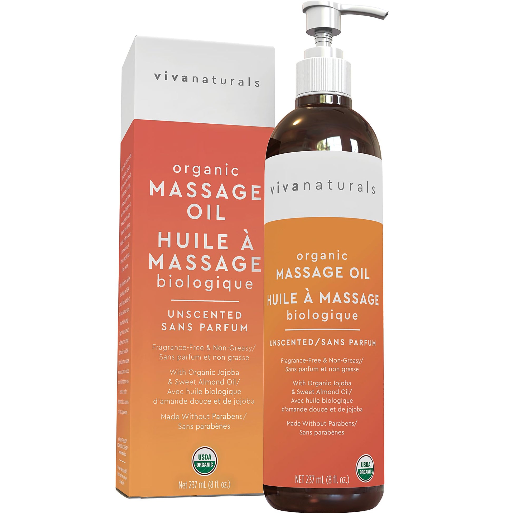 Viva Naturals Organic Massage Oil, Unscented Body Oil, Non-Greasy, 8 fl oz (237 mL) 🍁 All In One Marketplace Canada Viva Naturals