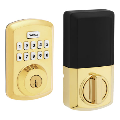 Weiser Powerbolt 3 Polished Brass Keyless Entry Door Lock/Deadbolt Lock, 10-Button Keypad Door Lock with Auto Lock and 12-Month Battery Life, Electronic Door Locks for Front Door, Home Décor 🍁 All In One Marketplace Canada