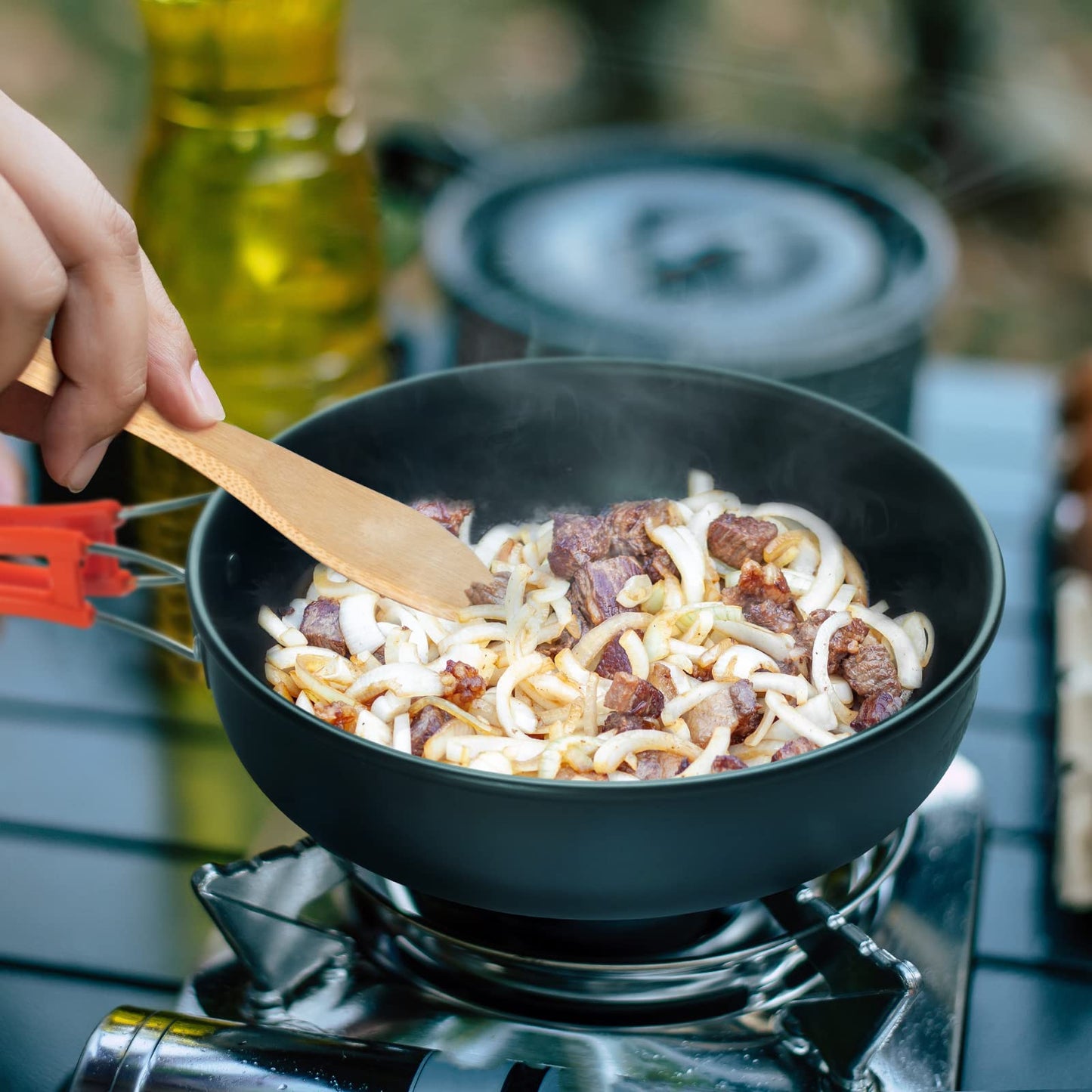 Overmont 16pc Camping Cookware Mess Kit, Portable Camping Cooking Set for Backpacking, Outdoor Hiking and Picnic Pot Pan Kettle Bowl Plate - Available at All In One Marketplace Canada