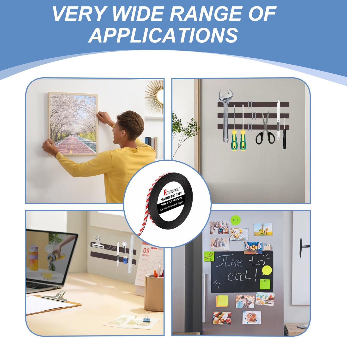 RIHEGAINT Magnetic Tape - 1/2" x 16ft Flexible Magnet Strips with 3M Strong Adhesive Backing - Perfect Fridge Magnets!