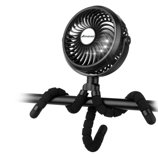 AMACOOL Battery Operated Stroller Fan Flexible Tripod Clip On Fan with 3 Speeds and Rotatable Handheld Personal Fans for Car Seat Crib Bike Treadmill