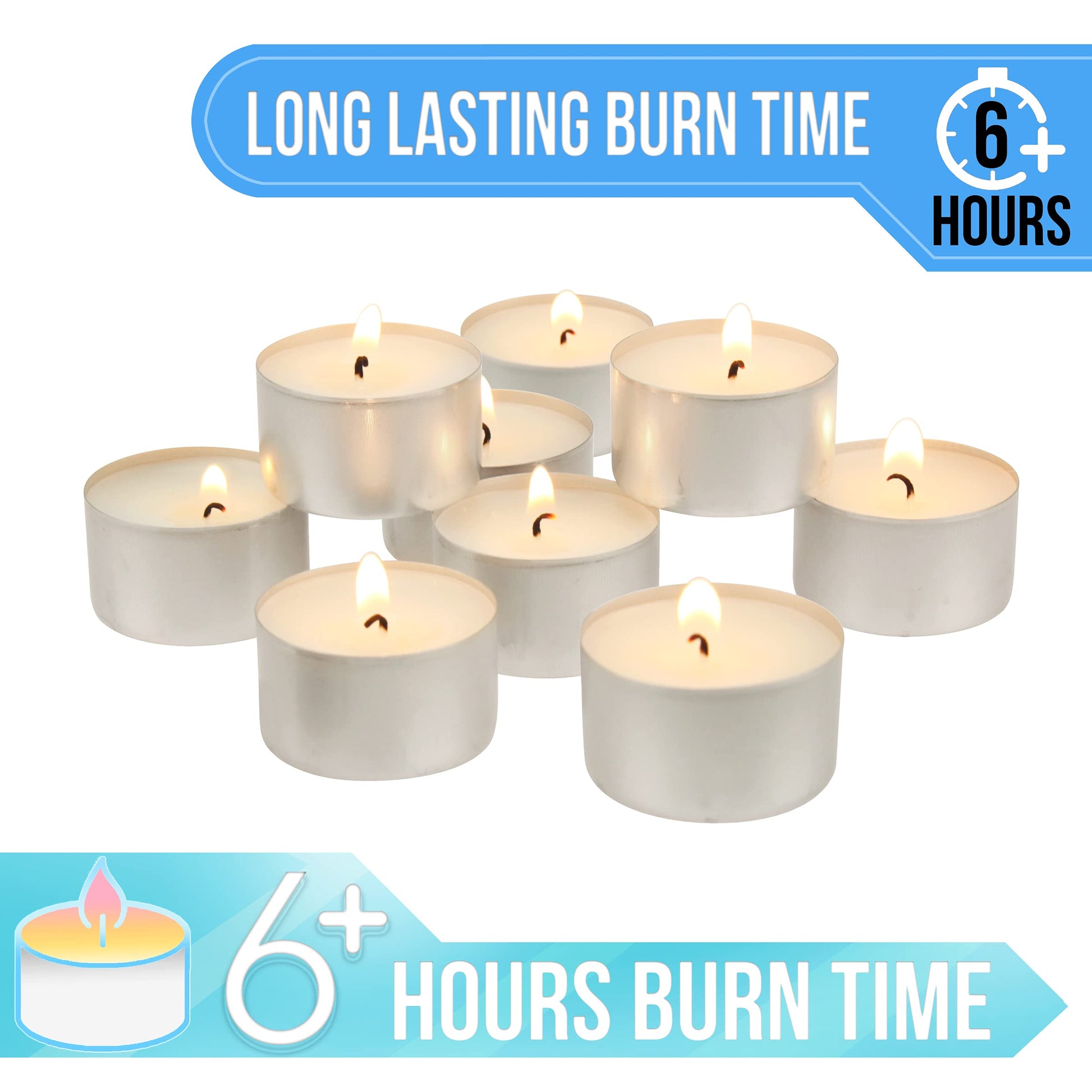 Stonebriar Unscented Tea Light Candles, 6 to 7 Hour Extended Burn Time, Smokeless, White, Bulk Set for Weddings, Events, Home Decor, Emergency Use, 100 Count Stonebriar