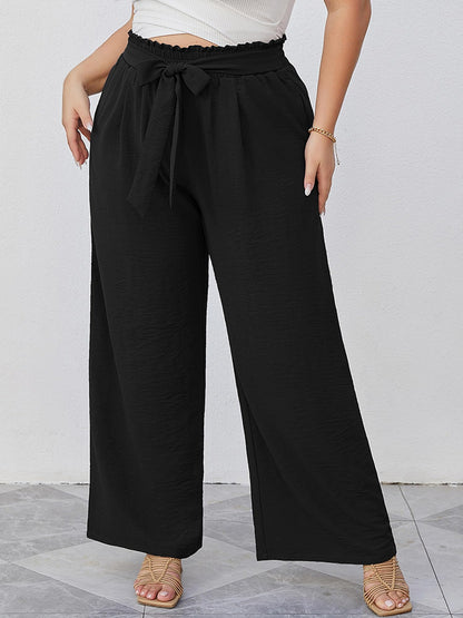 AusLook Plus Size Wide Leg Pants for Women High Waisted Lightweiht Palazzo Black 2X Pants Adjustable Tie Knot Paperbag Dressy Loose Comfy Business Casual Work Flowy Holiday Trousers with Pockets 🍁 All In One Marketplace Canada