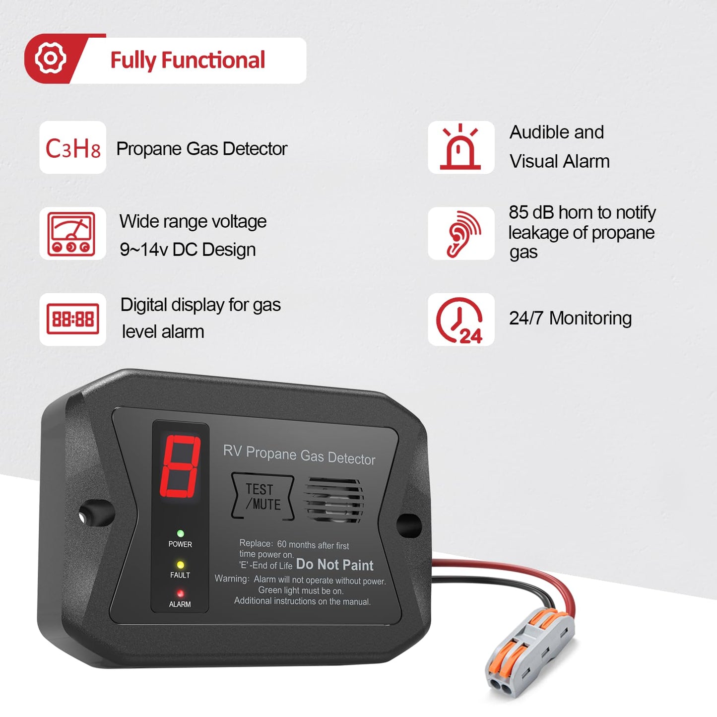 RV Propane Gas Detector, Digital Propane/LP Gas Alarm-12V DC for Motorhome Travel Trailer, Motor Coach, Truck Camper, (R501 Black) - Available at All In One Marketplace Canada
