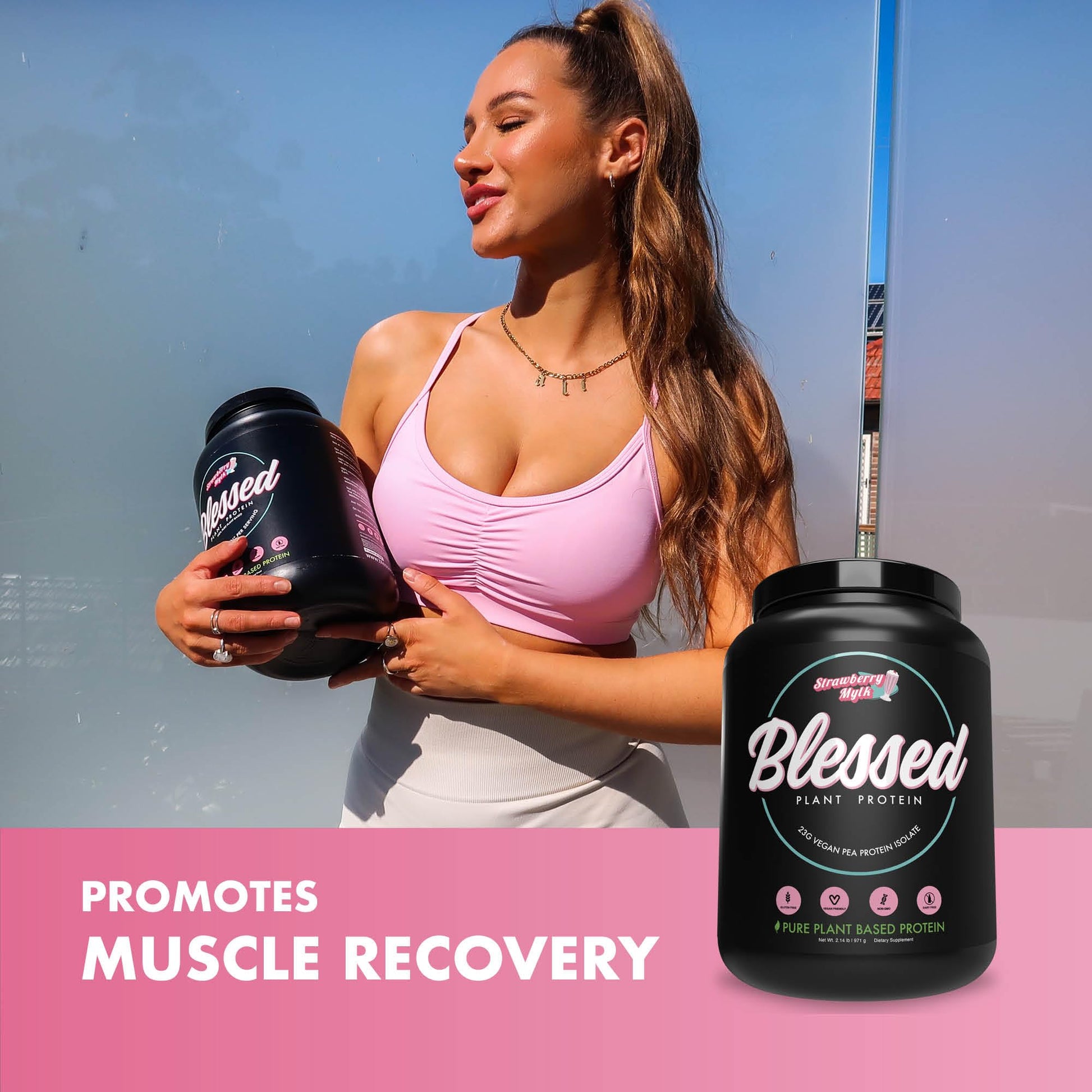 Blessed Plant-Based Protein Powder - Pea Protein Meal Replacement Shake, 23g Protein Per Serving, Vegan, Gluten-Free, Naturally Sweetened, 30 Servings (Strawberry Mylk)