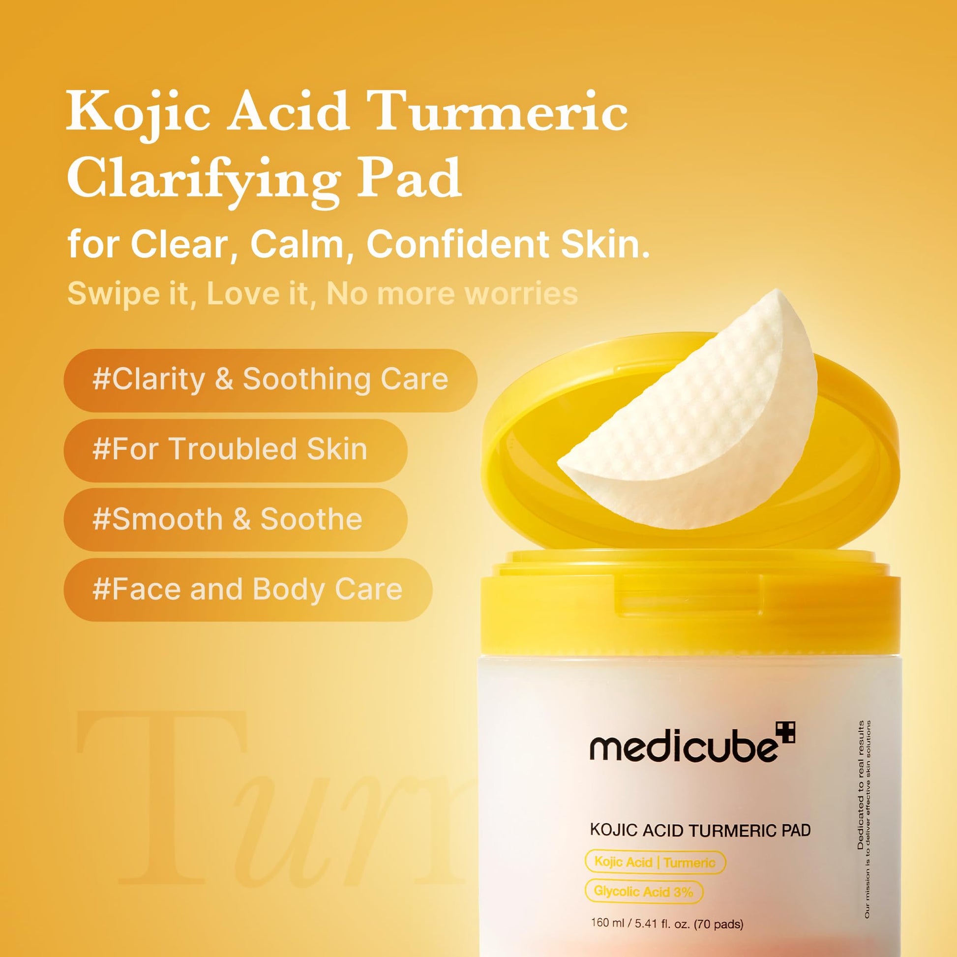 medicube Kojic Acid Turmeric Clarifying Toner Pad for Troubled Skin & Use After Spot Care, Soothing & Calming with Kojic Acid, Turmeric, Niacinamide & Glycolic Acid, Korean Skin Care, 70 Pads, 1 Pack - Available at All In One Marketplace Canada
