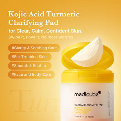 medicube Kojic Acid Turmeric Clarifying Toner Pad for Troubled Skin & Use After Spot Care, Soothing & Calming with Kojic Acid, Turmeric, Niacinamide & Glycolic Acid, Korean Skin Care, 70 Pads, 1 Pack - Available at All In One Marketplace Canada