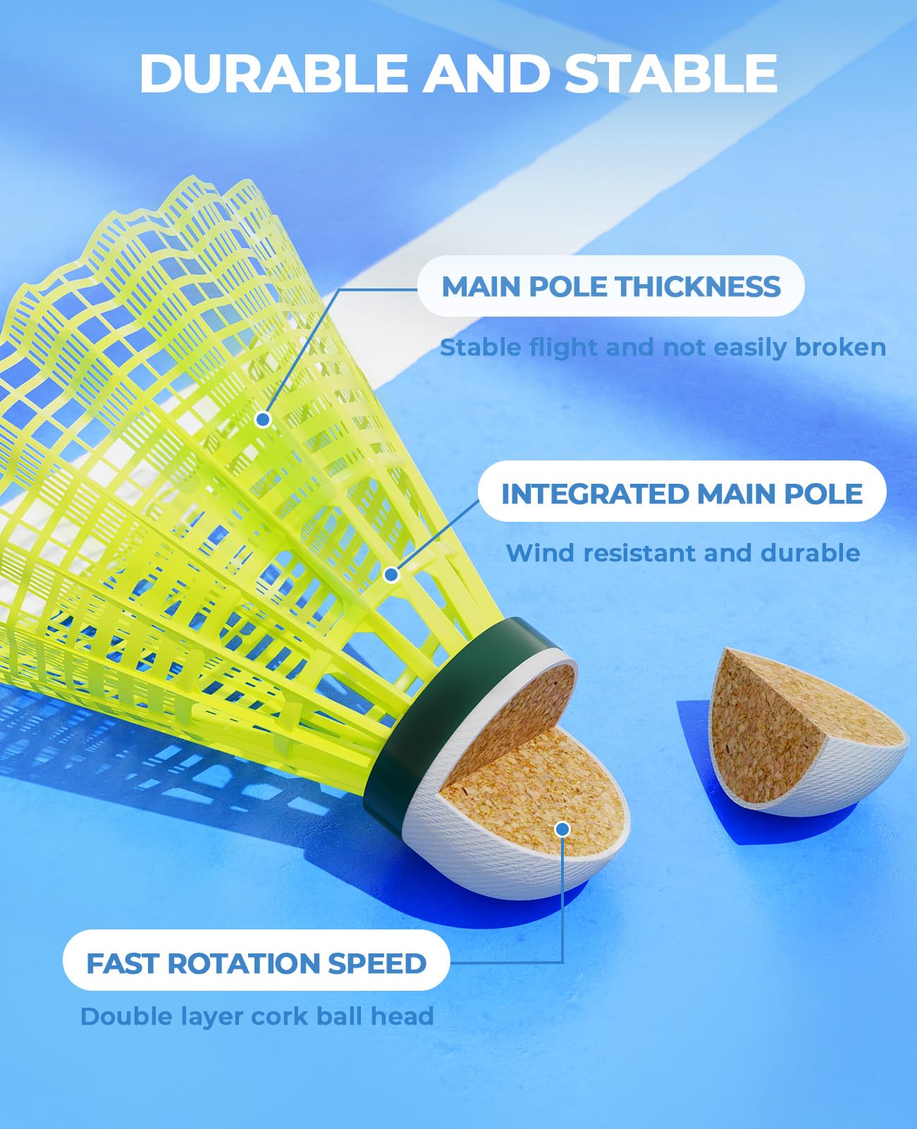 HIRALIY 6/12/24 Pack Badminton Birdies Nylon, 360 Nylon Glow in The Dark Badminton Shuttlecocks for Backyard, 2 Color Light Up Durable Set, Wind Resistant Ball for Family (Regular Birdies, 12)