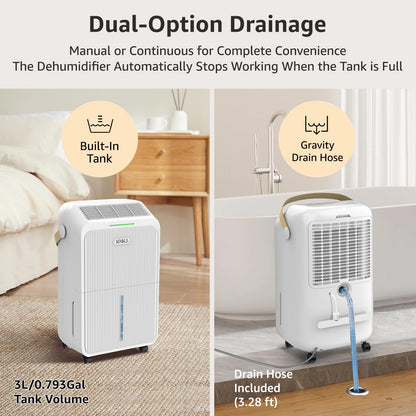 Dehumidifier for Basement with Drain Hose Max 34 Pints, KNKA 2500 Sq.Ft Dehumidifiers for Home, Large Room, Bathroom, Three Operation Modes, Intelligent Humidity Control, Dry Clothes, 24HR Timer