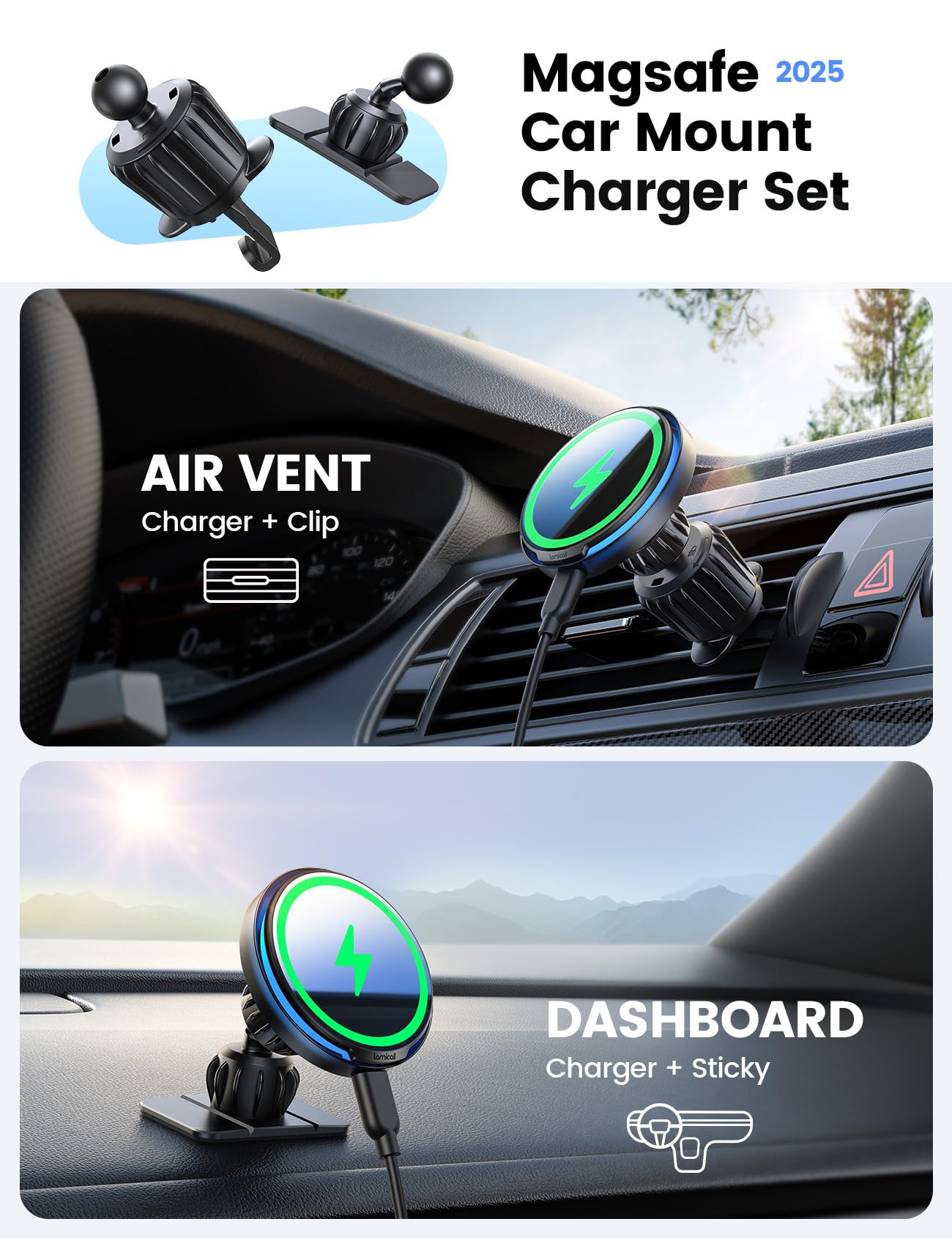 Lamicall for MagSafe Car Mount Charger - [Ultra Magnet] 15W Wireless Car Phone Holder Charger - HandsFree Magnetic Phone Holders for Your Car Vent for iPhone 17 16 15 14 13 Pro Max Handlebar, Mom Gift - Available at All In One Marketplace Canada