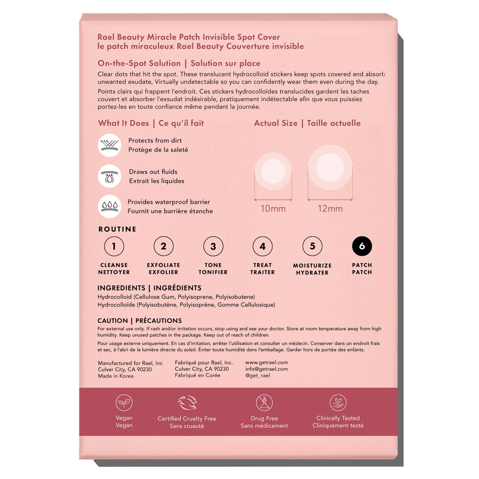 Rael Miracle Invisible Spot Cover - Absorbing Cover, Hydrocolloid Patch, Korean Skin Care, Facial Stickers, 2 Sizes (96 Count)