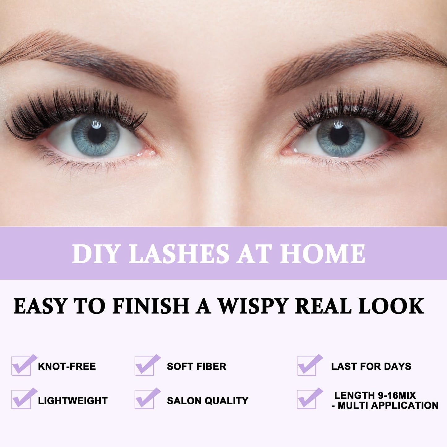 B&Qaugen Lash Clusters 280 Pcs 40D-0.07D-9-16MIX B&Q LASH Individual Lashes 10D 20D 30D 40D 50D Cluster Lashes C D Curl Eyelash Clusters Soft Volume DIY Lash Extensions at Home (40D-0.07D,9-16MIX)