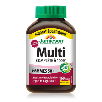 Jamieson 100% Complete Multivitamin For Women 50+ Value Size, 160 Caplets. With Cranberry, Lutein and More Magnesium. Supports Immunity, Energy, Overall Health, Eye Support, Bone Health, One Per Day - Available at All In One Marketplace Canada