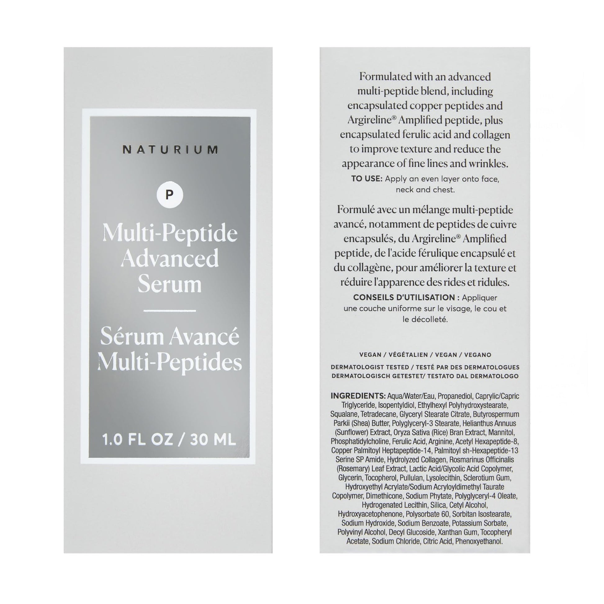 Naturium Multi-Peptide Advanced Serum, Collagen and Ferulic Acid, Argireline Amplified and Copper Peptides, 1.0 FL OZ / 30 ml Naturium