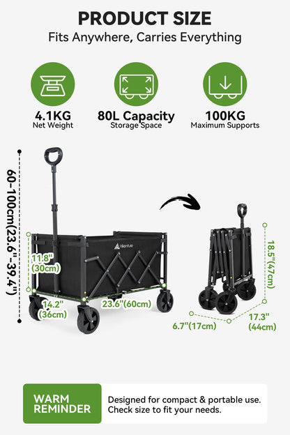 Hikenture Wagon Cart Foldable, Ultra-Compact Small Utility Folding Wagon, Heavy Duty Grocery Cart with All-Terrain Wheels, Portable Collapsible Wagon for Garden, Beach, Shopping, Camping, Sports