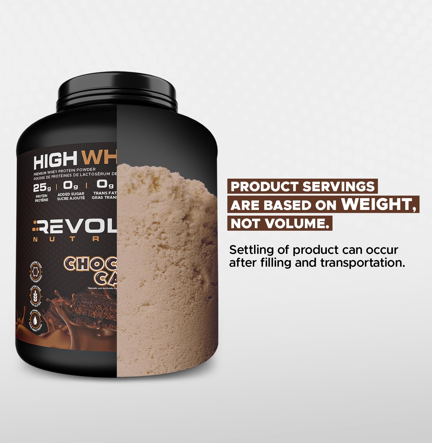 Revolution Nutrition, High Whey, Protein Powder 6LB, Whey Protein, Gluten Free, 25g of Protein Per Scoop, 2.7kg, 73 Servings (Chocolate Cake, 6 Pound) - Available at All In One Marketplace Canada