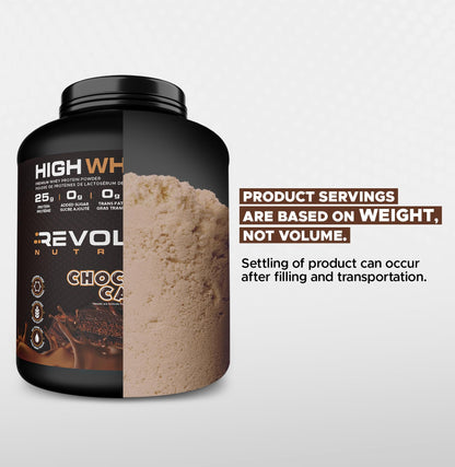 Revolution Nutrition, High Whey, Protein Powder 6LB, Whey Protein, Gluten Free, 25g of Protein Per Scoop, 2.7kg, 73 Servings (Chocolate Cake, 6 Pound) - Available at All In One Marketplace Canada