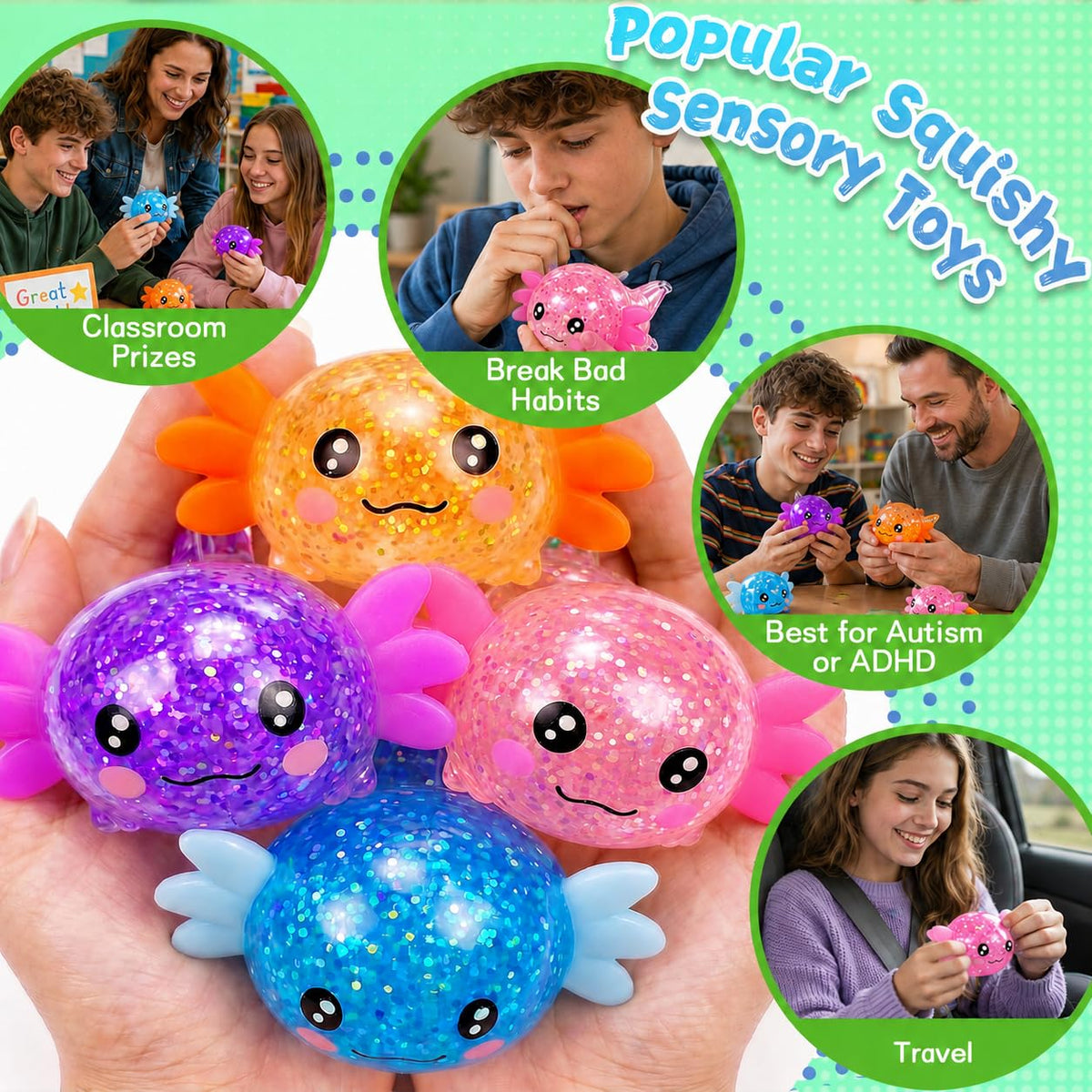4PCS Axolotls Squishy Fidget Stress Ball,Cute Squishies Axolotls Toy,Fidget Toys for Kids Youth Adult, Gift for Party Birthday Christmas 🍁 All In One Marketplace Canada