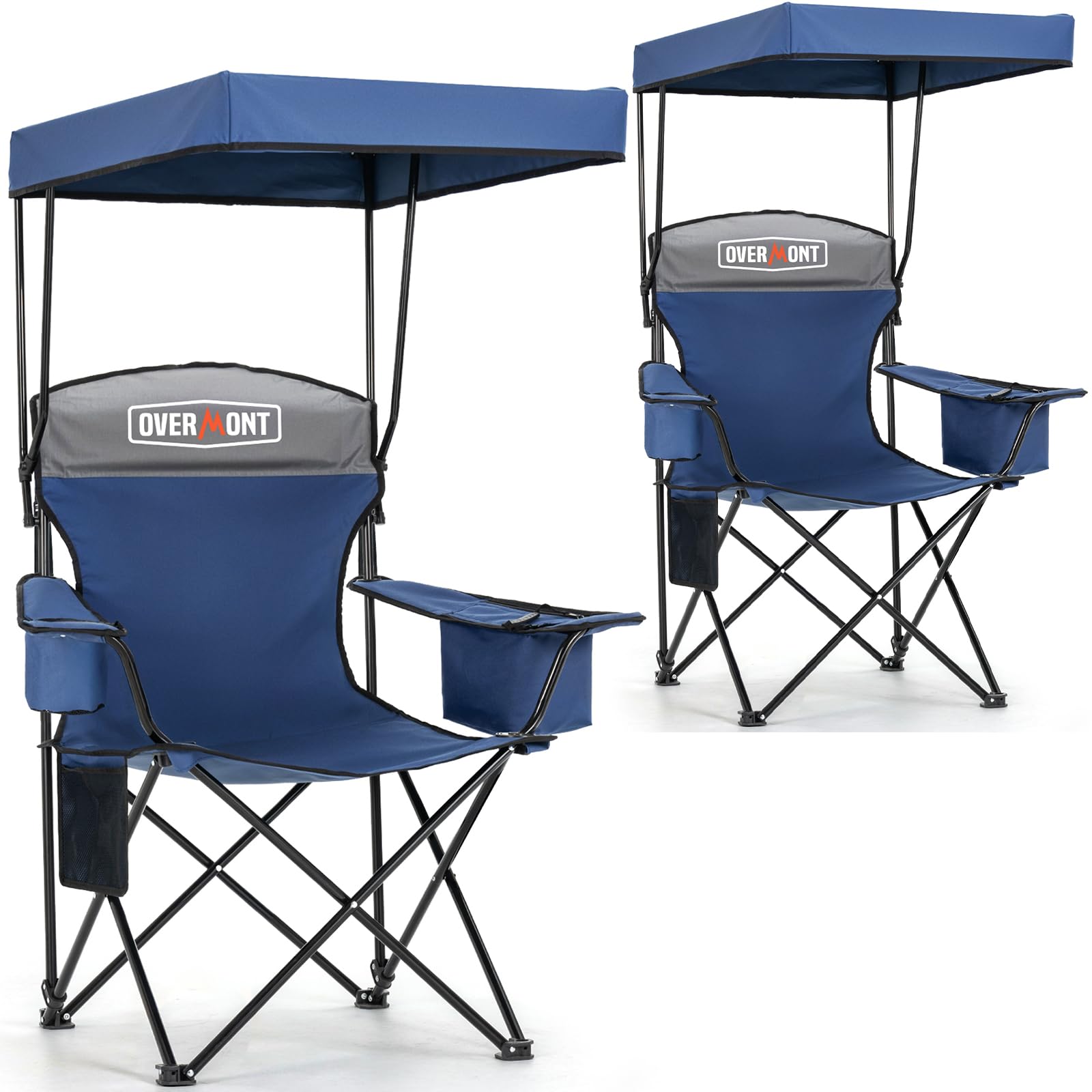 Overmont Beach Chair with Canopy Shade and Cooler - Support 330lbs Oversized Folding Camping Chair with Umbrella- Cup Holder - Cool Bag - Lounge Chair for Sand Travel Outdoor Pool Sports Blue 2pcs OVERMONT