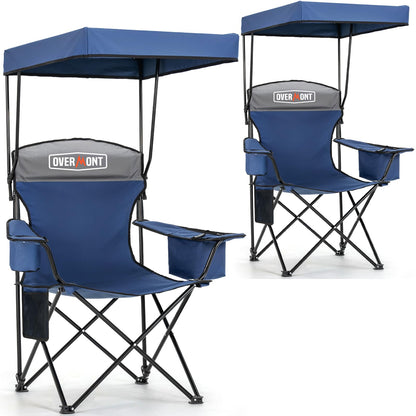 Overmont Beach Chair with Canopy Shade and Cooler - Support 330lbs Oversized Folding Camping Chair with Umbrella- Cup Holder - Cool Bag - Lounge Chair for Sand Travel Outdoor Pool Sports Blue 2pcs OVERMONT