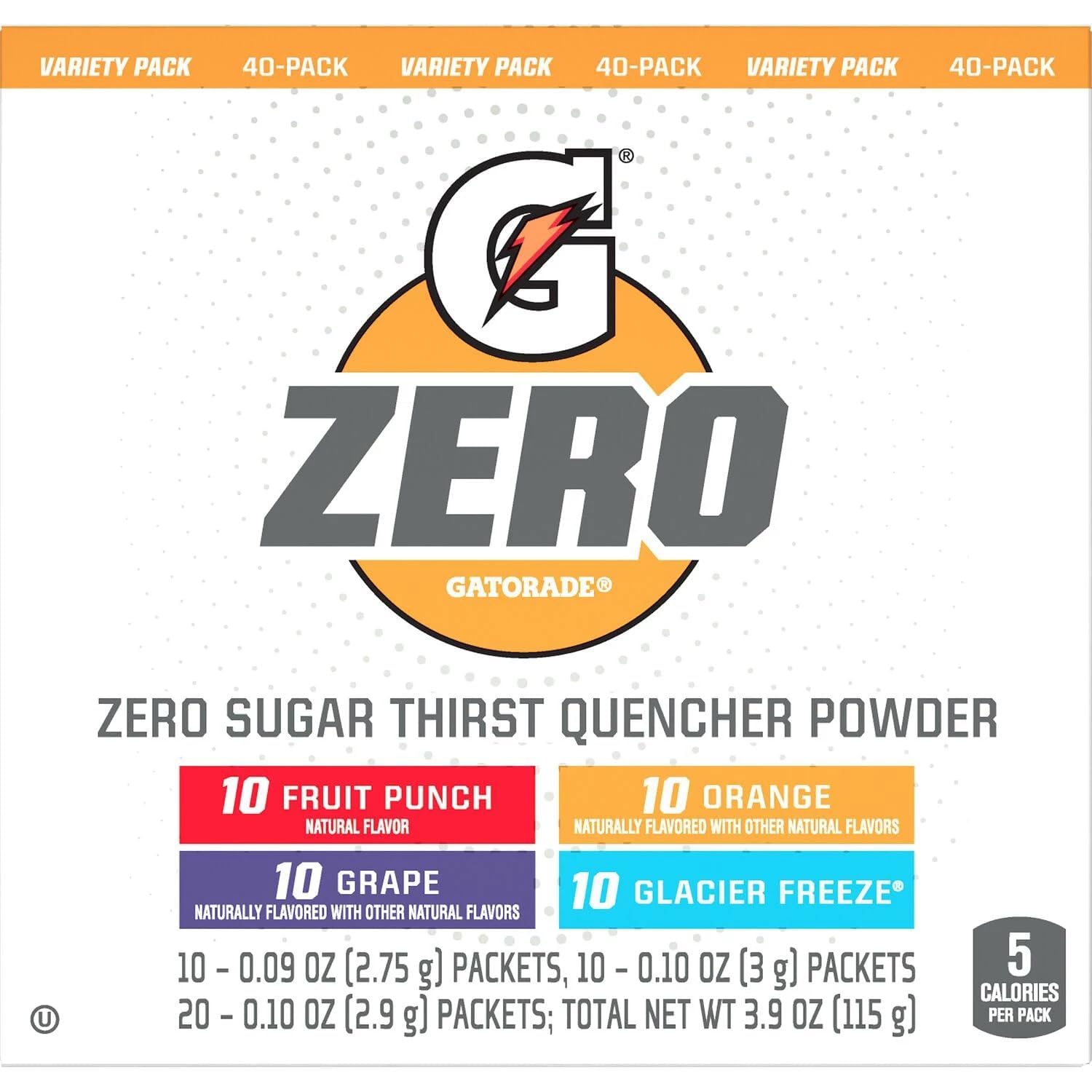 Gatorade G Zero Powder Variety Pack - 40 Individual Packets