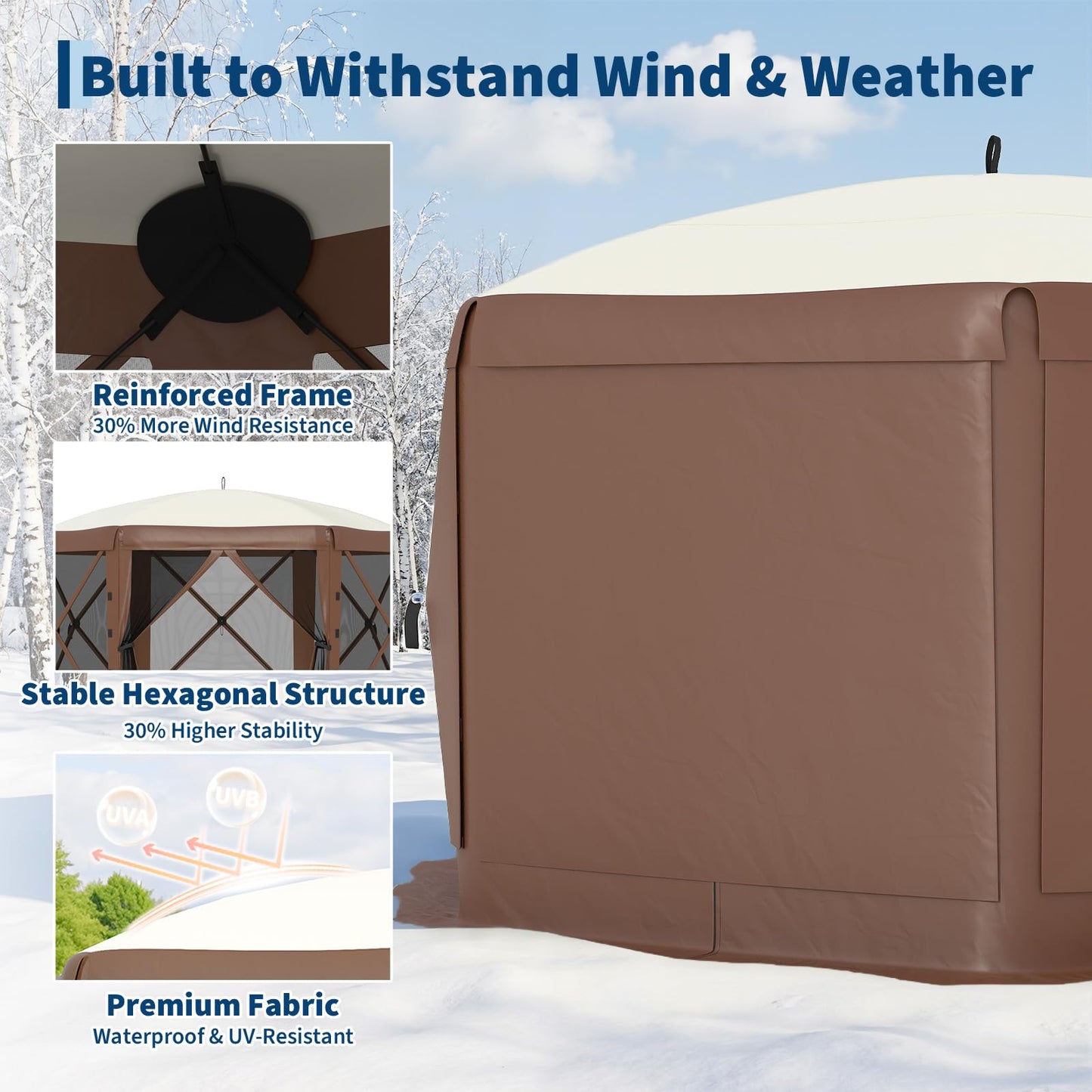 Garvee 13x13 Pop Up Gazebo, 6 Wind Panels, Instant Setup, Full Mesh, Khaki 🍁 All In One Marketplace Canada