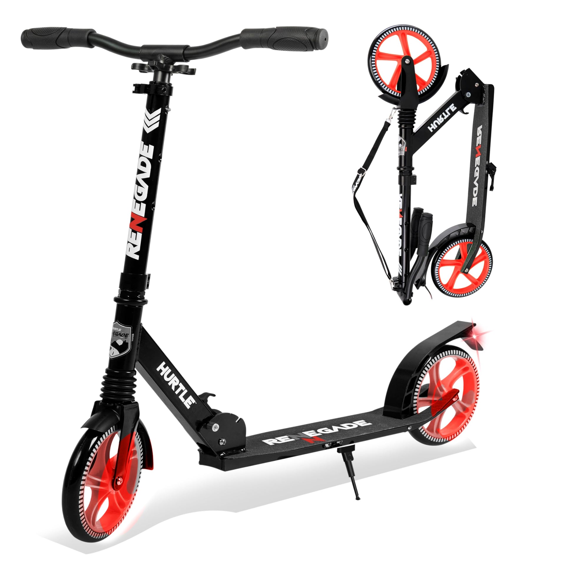Hurtle Two Wheel Scooter for Teens, Smooth Gliding Kick Scooter for Adults w/Adjustable Height for Ages 8+, Portable All Terrain Scooter w/Carry Straps, Easy to Fold Hurtle