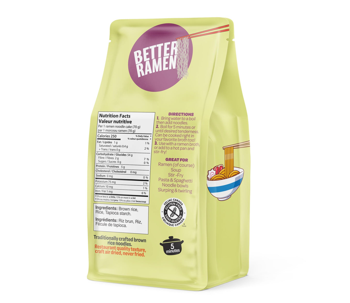 BetterRamen Gluten-Free Brown Rice Ramen Noodles – Vegan, Non-GMO, 12 Cakes (840g)