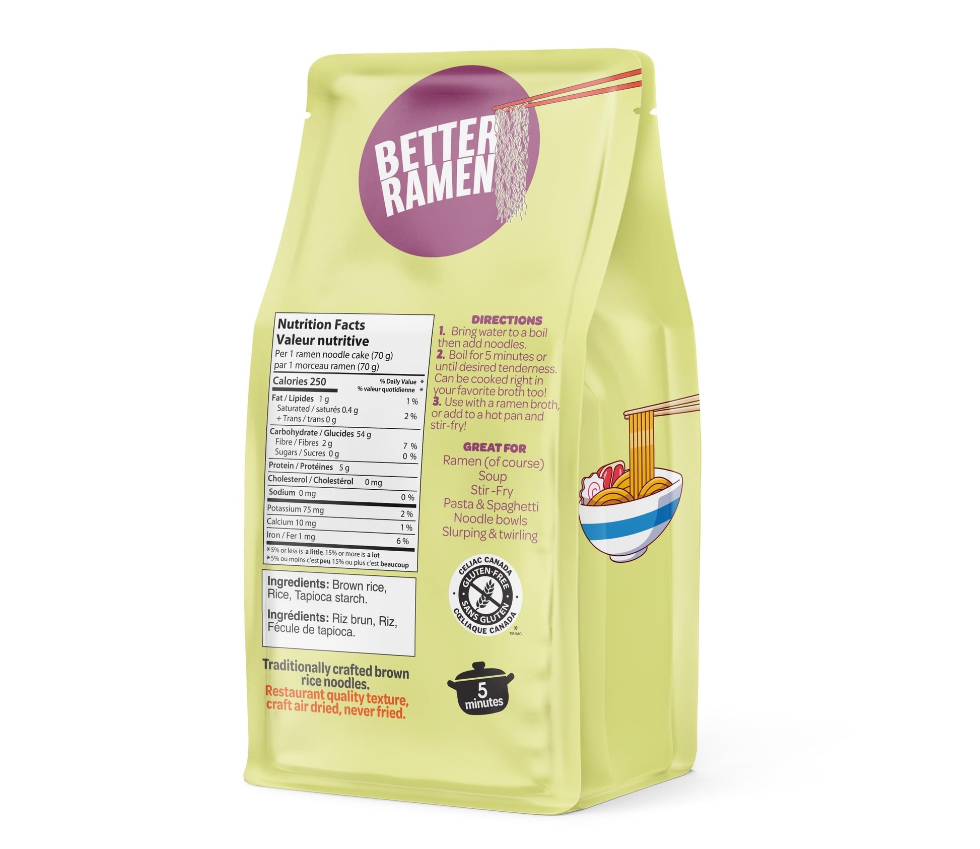 BetterRamen Gluten-Free Brown Rice Ramen Noodles – Vegan, Non-GMO, 12 Cakes (840g)