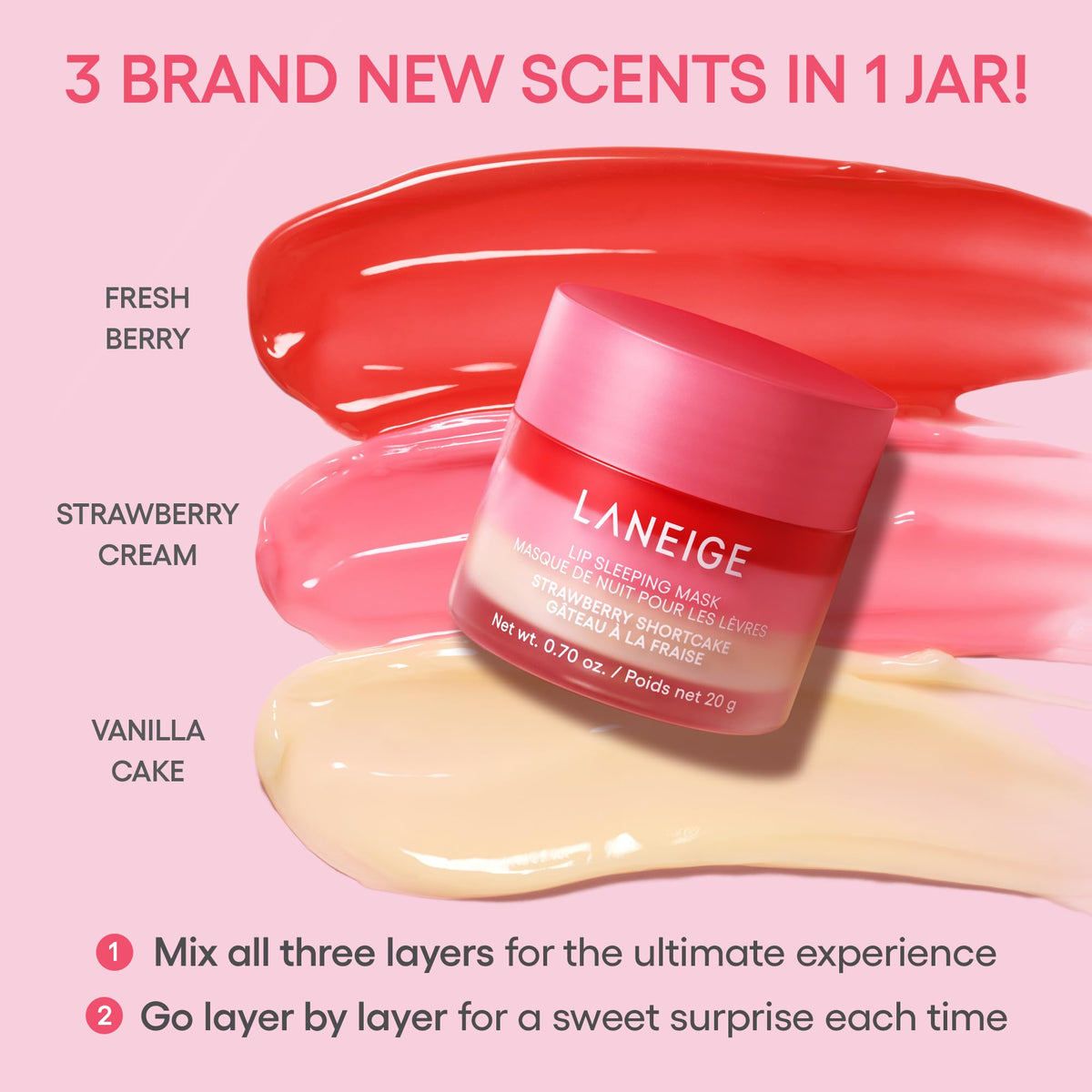 Coffret trio Laneige Berry Sweet | Masque de nuit pour les lèvres Strawberry Shortcake et mini baumes Lip Glowy en parfums Berry et Vanilla