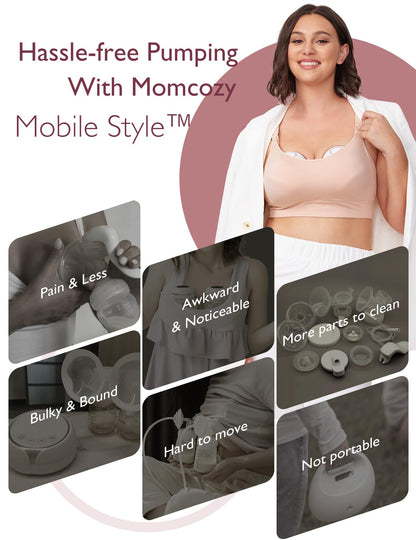 Momcozy Breast Pump Hands Free Mobile Style | M6, Wearable Breastfeeding Pump Ideal Rhythm for More Milk, DoubleFit Flange More Fit & Discreet with 3 Modes & 9 Levels, 24mm (Cozy Red, 2 Count)