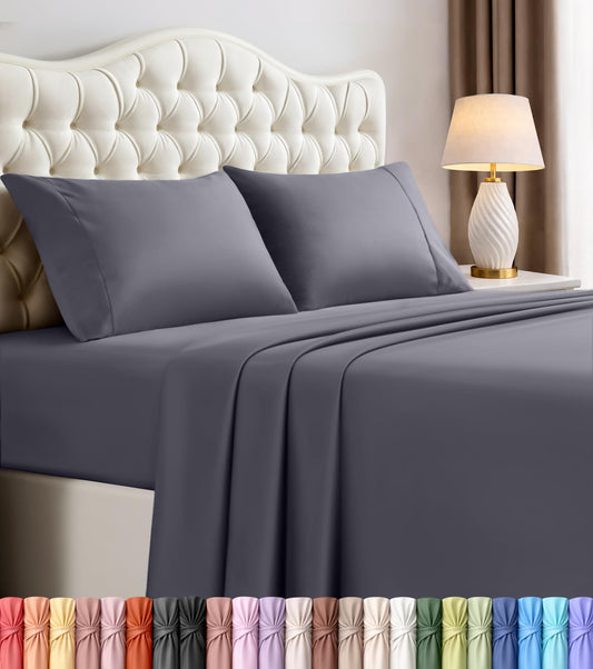 Utopia Bedding Queen Bed Sheets - 4 Piece Queen Size Cooling Sheet Set - Hotel Luxury Soft Breathable Microfiber, Oeko-TEX, Deep Pocket Easy Fit & Care, Fade & Wrinkle Resistant, Grey