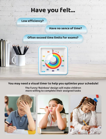 LIORQUE Visual Timer 60 Minute Countdown Timer for Kids Autism with Rainbow Pattern Design, Silent Time Management Tool, No Ticking - Available at All In One Marketplace Canada