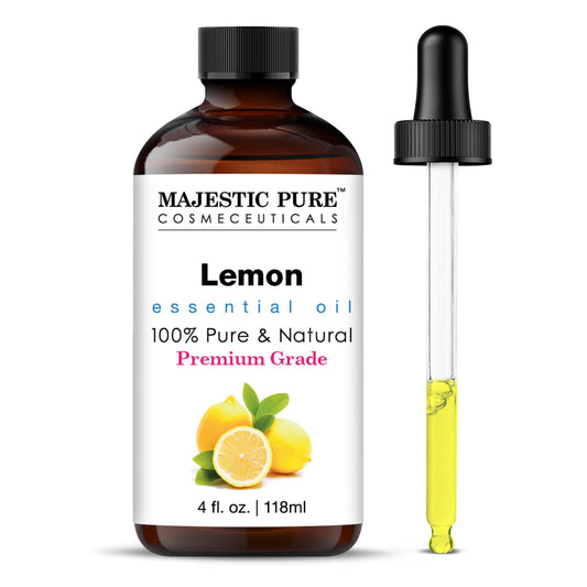 Majestic Pure Lemon Essential Oil - Huge 118 ml - 100% Pure and Natural Oil for Soap Making Scent- Premium Grade with Glass Dropper