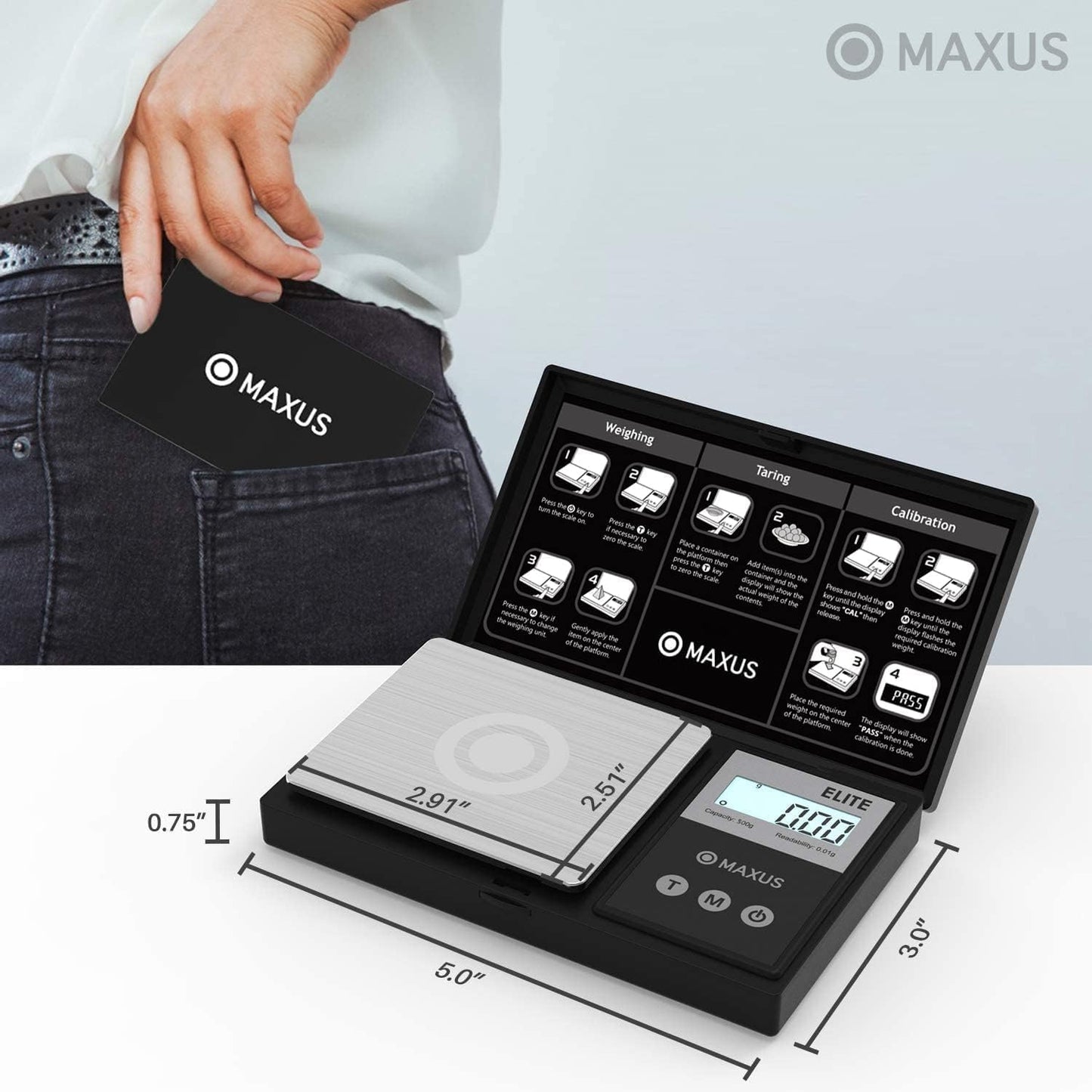 MAXUS Precision Pocket Scale 500g x 0.01g, Digital Gram Scale with Tray, Small Food Scale, Jewelry Scale, Ounces Grains Scale with Backlit LCD - Available at All In One Marketplace Canada