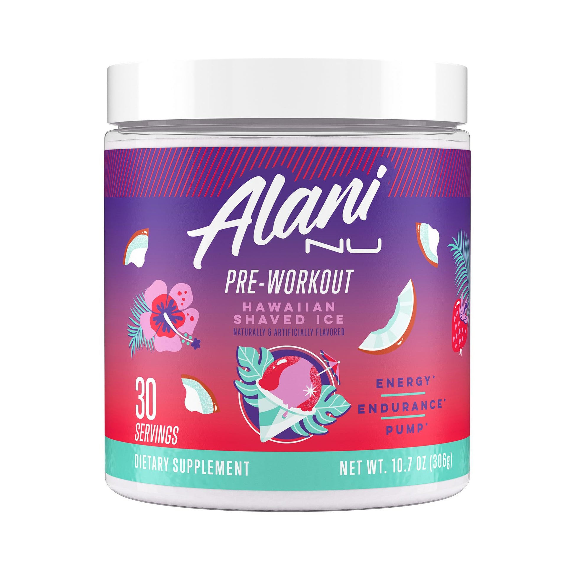 Alani Nu Pre-Workout Supplement Powder for Energy, Endurance, and Pump, Hawaiian Shaved Ice, 30 Servings (Packaging May Vary) Alani Nu