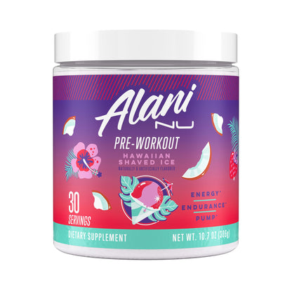 Alani Nu Pre-Workout Supplement Powder for Energy, Endurance, and Pump, Hawaiian Shaved Ice, 30 Servings (Packaging May Vary) Alani Nu