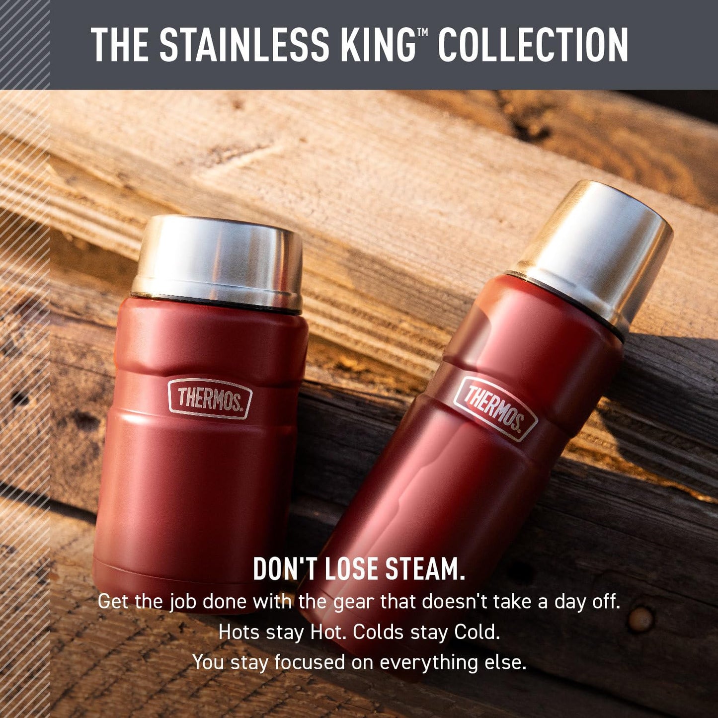 THERMOS Stainless King Beverage Bottle, 16oz, Matte Steel Thermos
