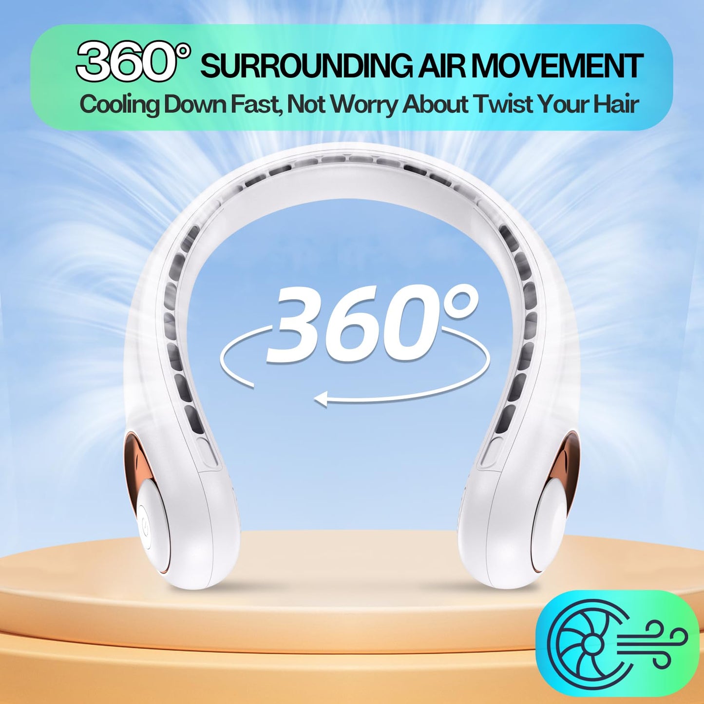Neck Fan Rechargeable with LED Display & 360° Cooling Airflow, Portable Fan Bladeless Cooler, 4000mAh Battery, 3 Speed Settings, Ultra-Quiet Personal Fans for Home, Office, Travel, Sports - White - Available at All In One Marketplace Canada
