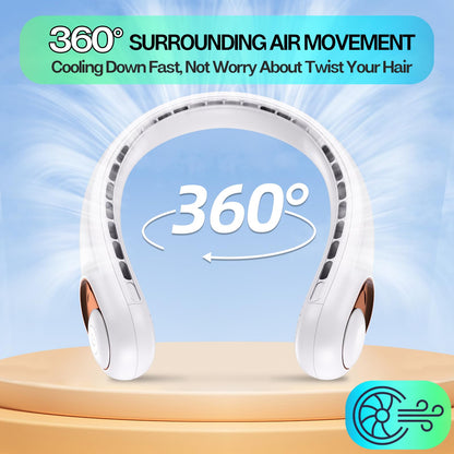 Neck Fan Rechargeable with LED Display & 360° Cooling Airflow, Portable Fan Bladeless Cooler, 4000mAh Battery, 3 Speed Settings, Ultra-Quiet Personal Fans for Home, Office, Travel, Sports - White - Available at All In One Marketplace Canada
