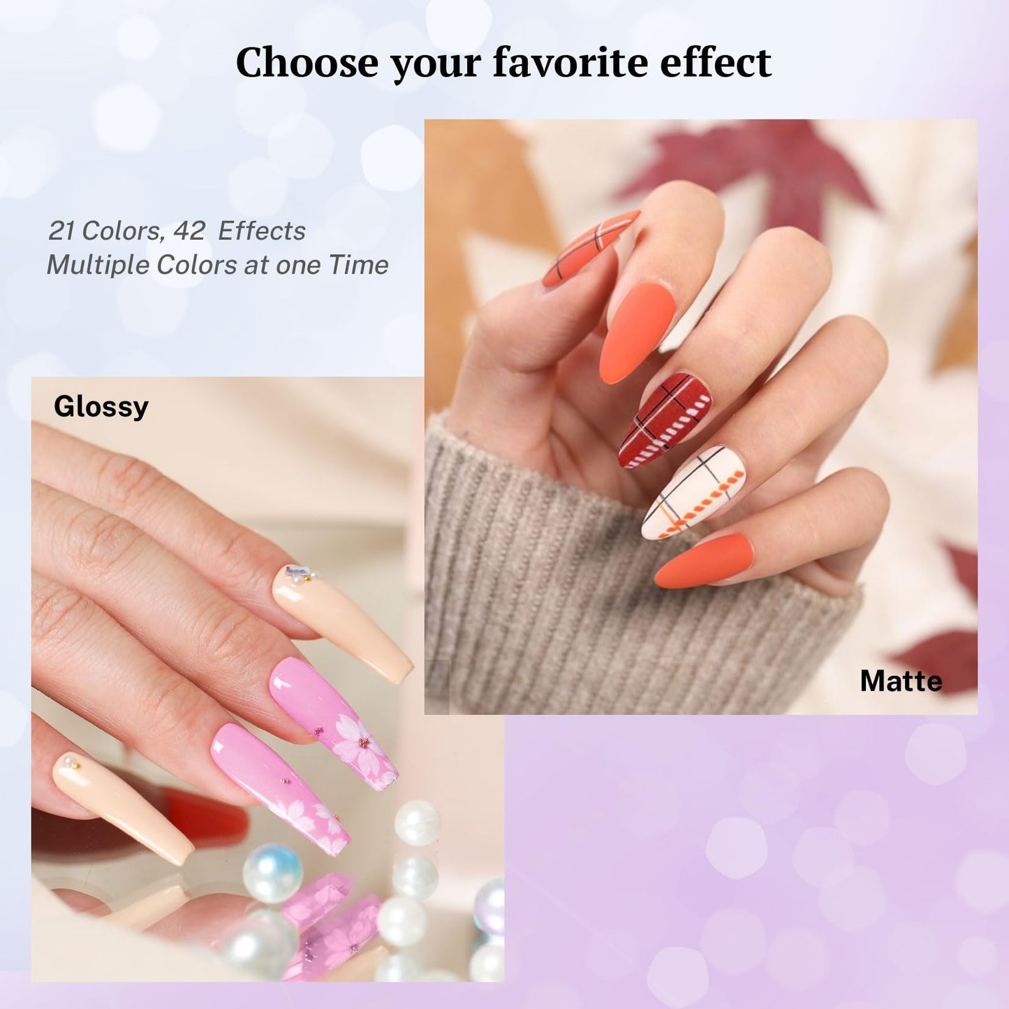 phoenixy 24 PCS Gel Nail Polish Kit, 21 Colors U V Gel Nail Polish Set with Base Glossy Matte Top Coat Spring Black Gray Red Nail Kit Gifts for Women