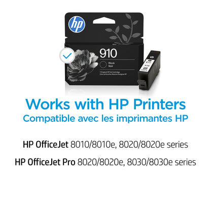 Original HP 910 Black Ink Cartridge | Works with HP OfficeJet 8010 8020 HP OfficeJet Pro 8020 8030 | Eligible for Instant Ink, Standard Yield, Standard Yield Ink Cartridge