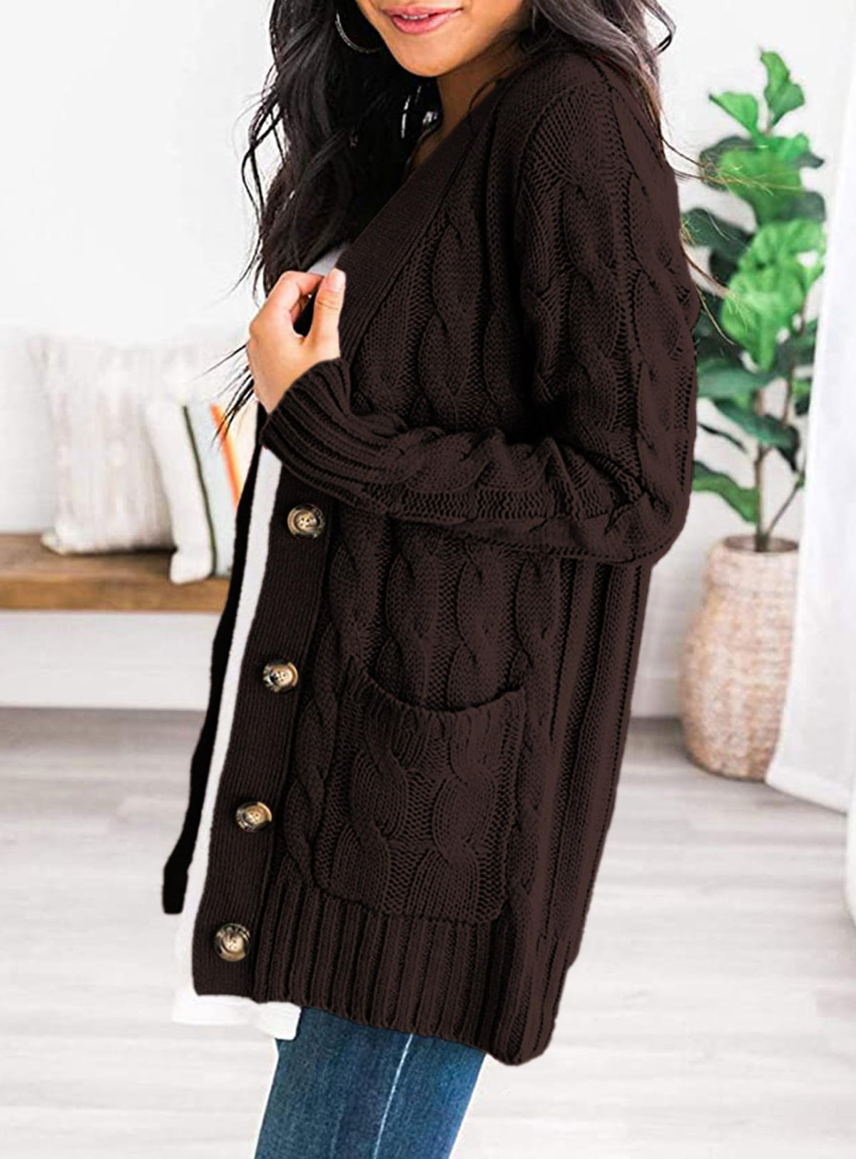 PRETTYGARDEN Women's Cable Knit Cardigan Sweaters Fall(Coffee,M) 🍁 All In One Marketplace Canada