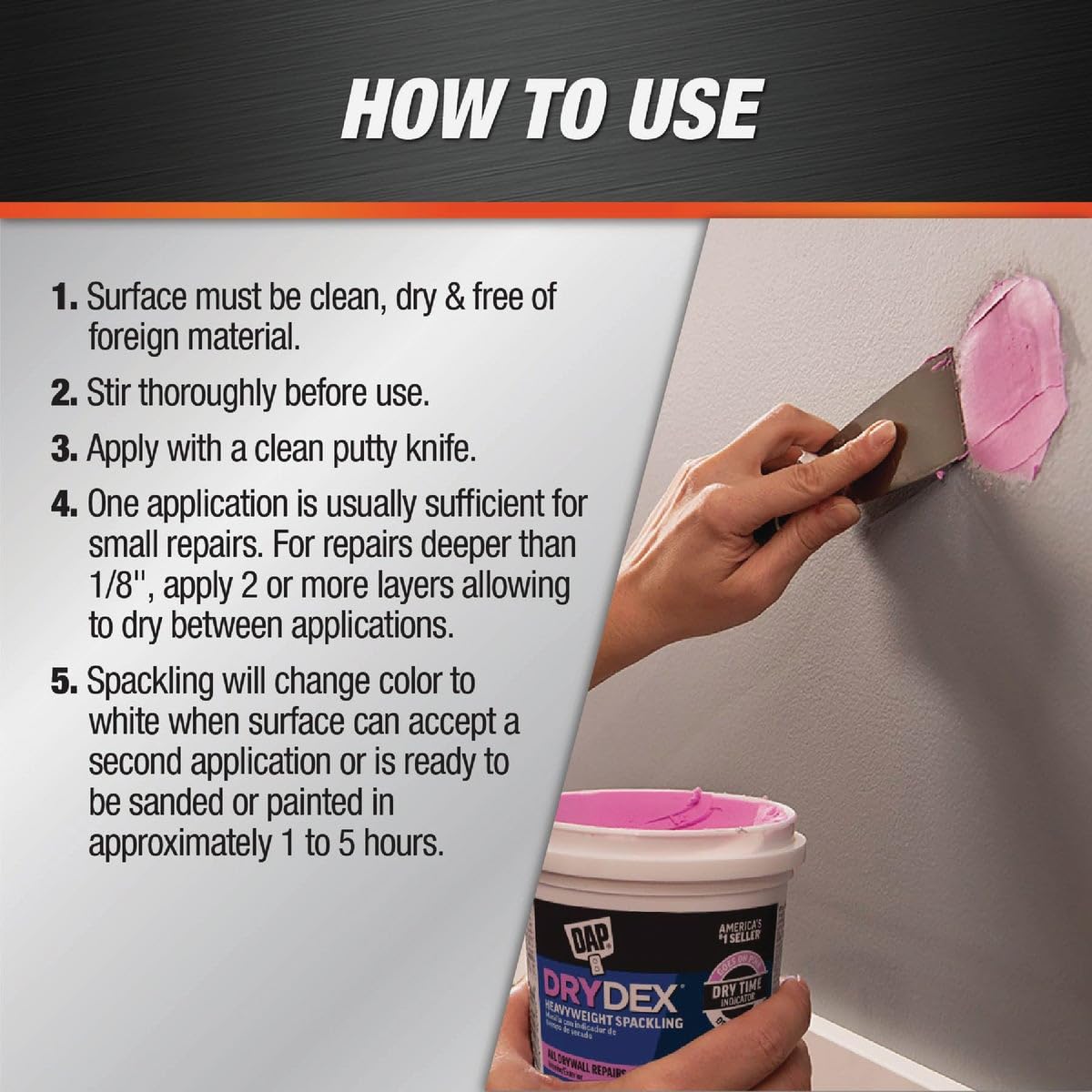 DAP 12328 DryDex Spackling Interior/Exterior, 1/2-Pint