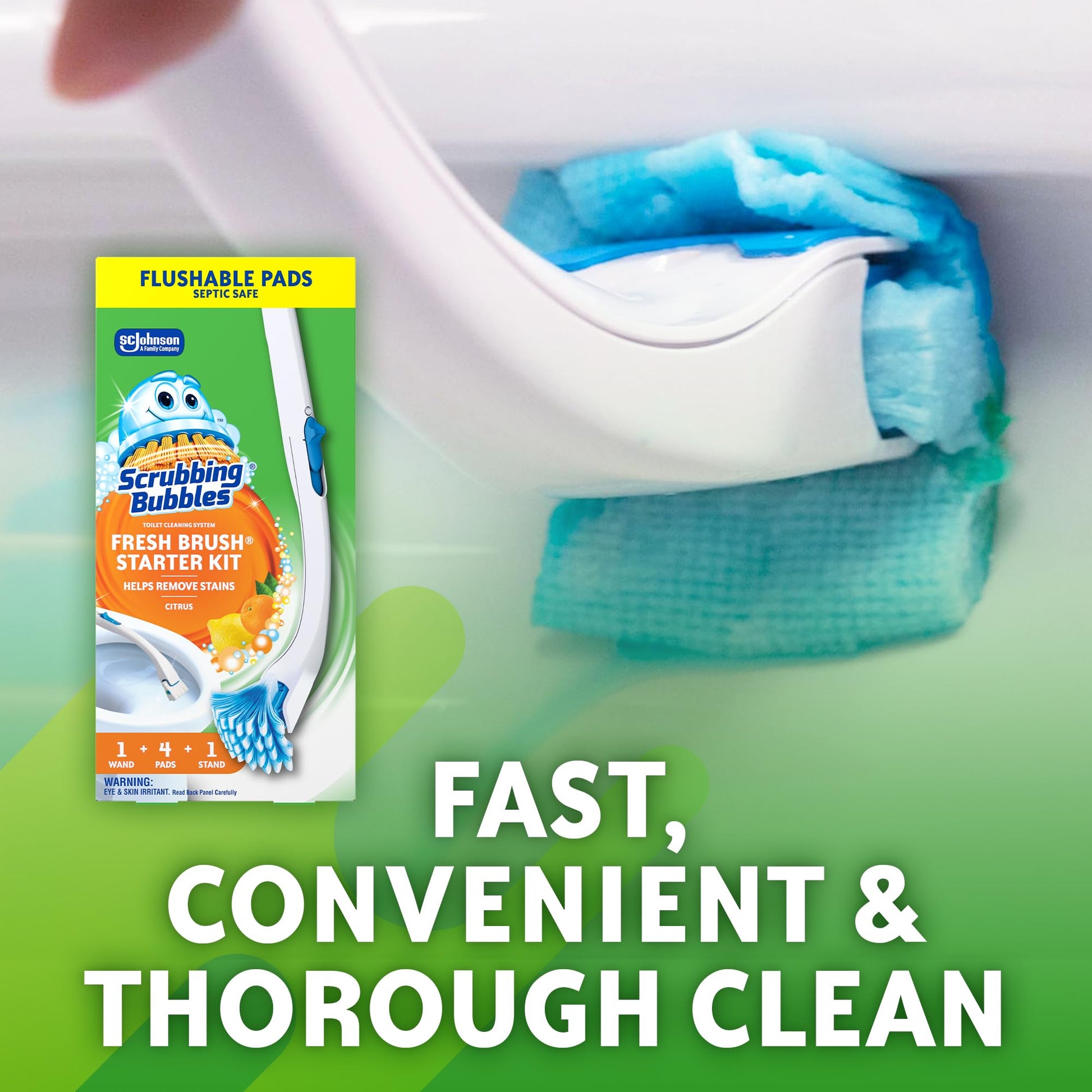 Scrubbing Bubbles Fresh Brush Toilet Bowl Cleaning System Starter Kit, Stain Removing, Citrus Action Scent, Includes: Wand + 4 Refills + 1 Stand - Available at All In One Marketplace Canada