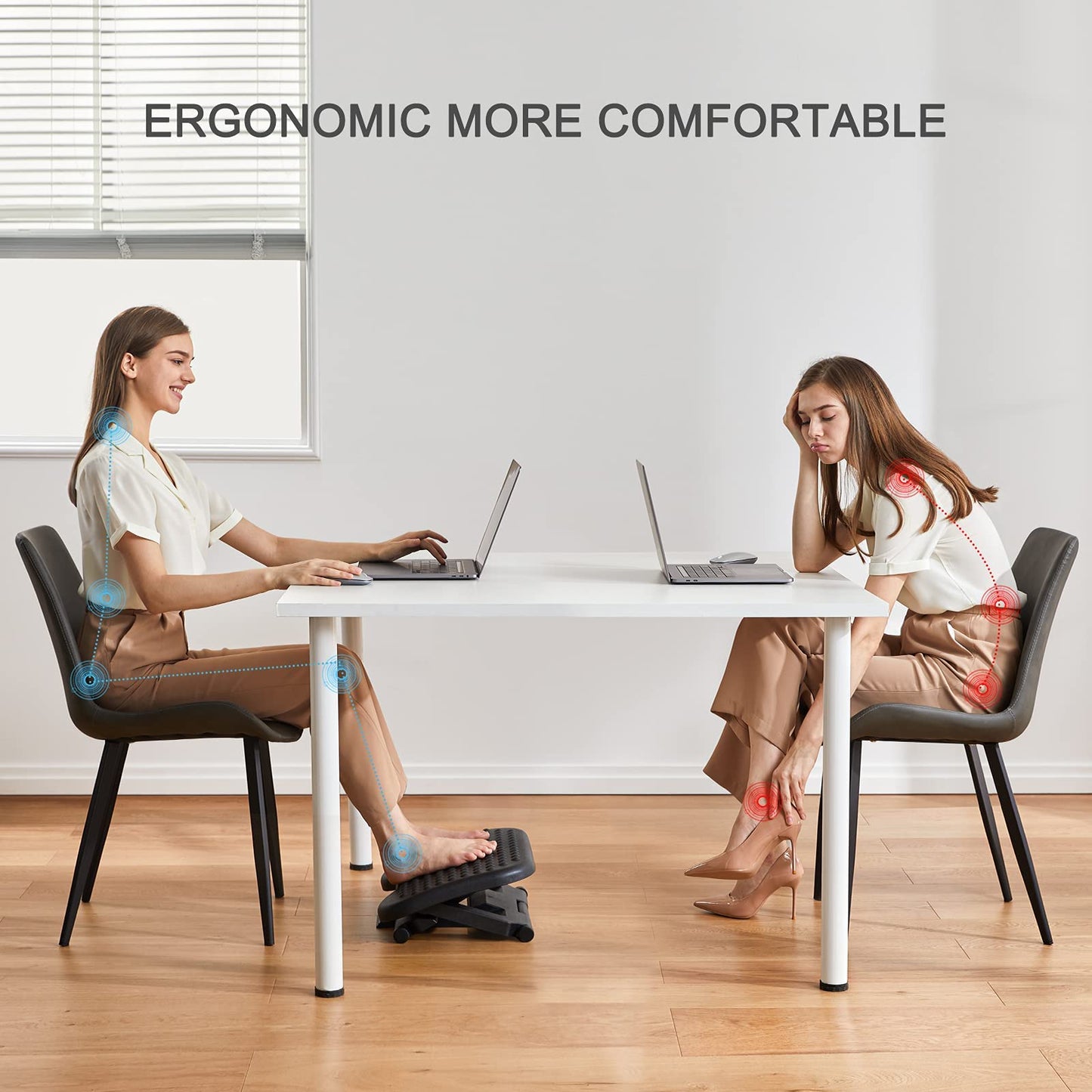 HUANUO Adjustable Footrest Under Desk - Ergonomic Foot Rest with 3 Height Position - 30 Degree Tilt Angle Adjustment for Home, Office, Non-Skid Massage Surface Texture Improves Comfort - Available at All In One Marketplace Canada