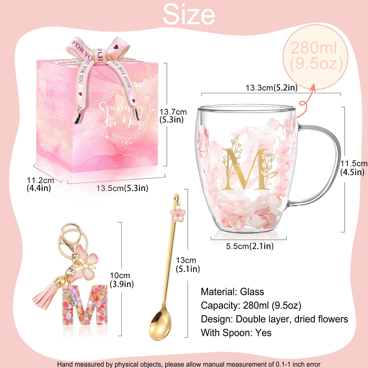 Personalized Gifts for Women Flower Glass Coffee Mug Initial Tea Cup Monogrammed Customized Bridesmaid Bride Wedding Graduation Gifts Valentine Mother's Day for Mom Sister Birthday Christmas Gifts (M) 🍁 All In One Marketplace Canada